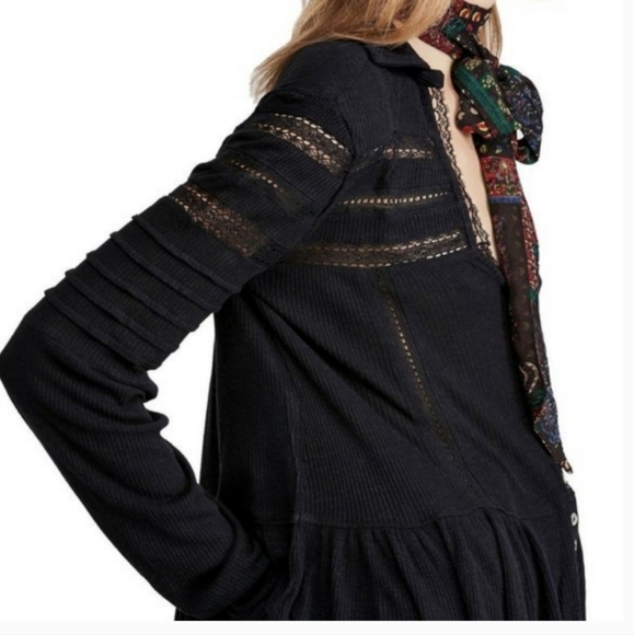 Free People Black Lace Button Peasant Top Set To Stun S P New Tags - Picture 5 of 16